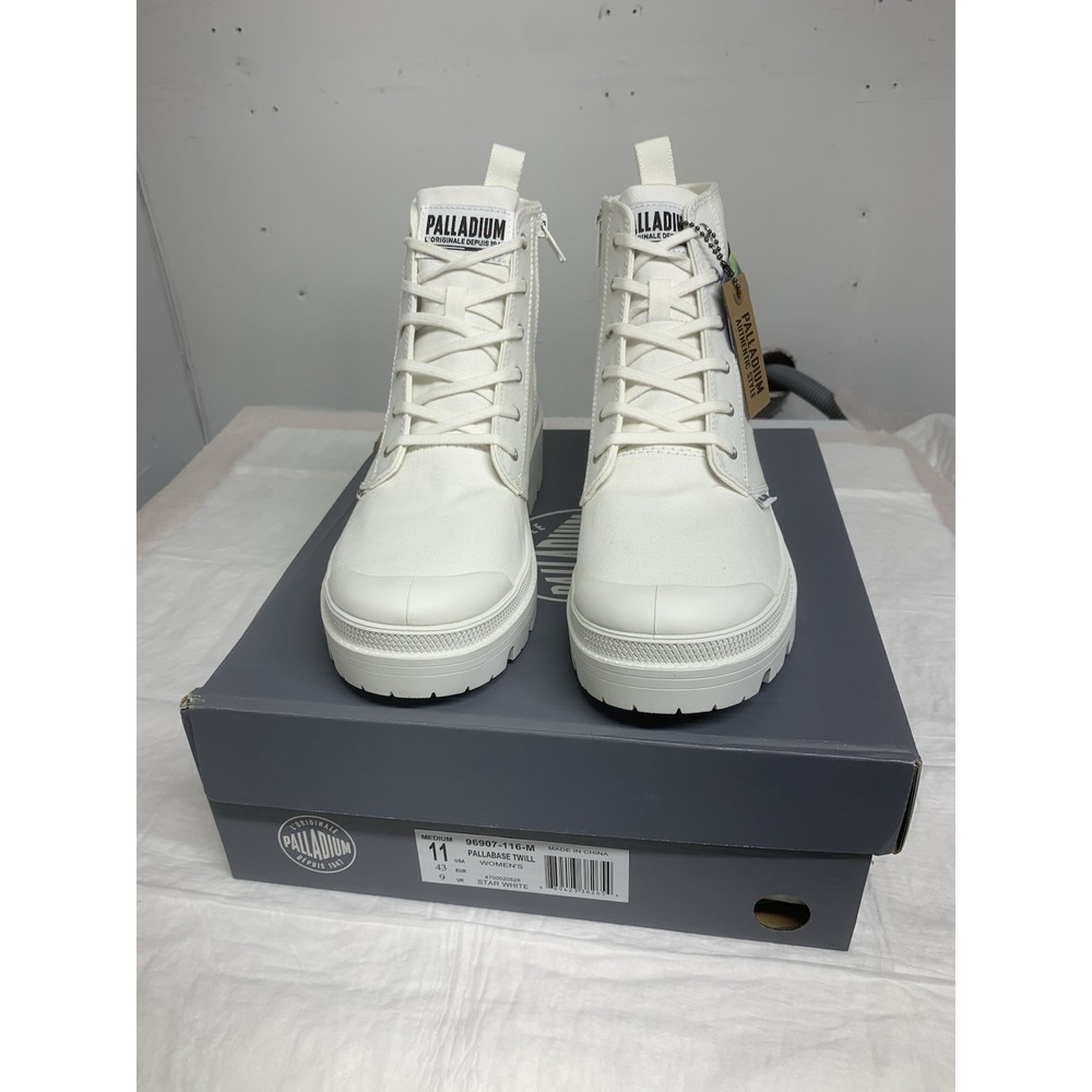 NIB Palladium Pallabase Twill Boots Womens Star White Platform Canvas Zip Up 11